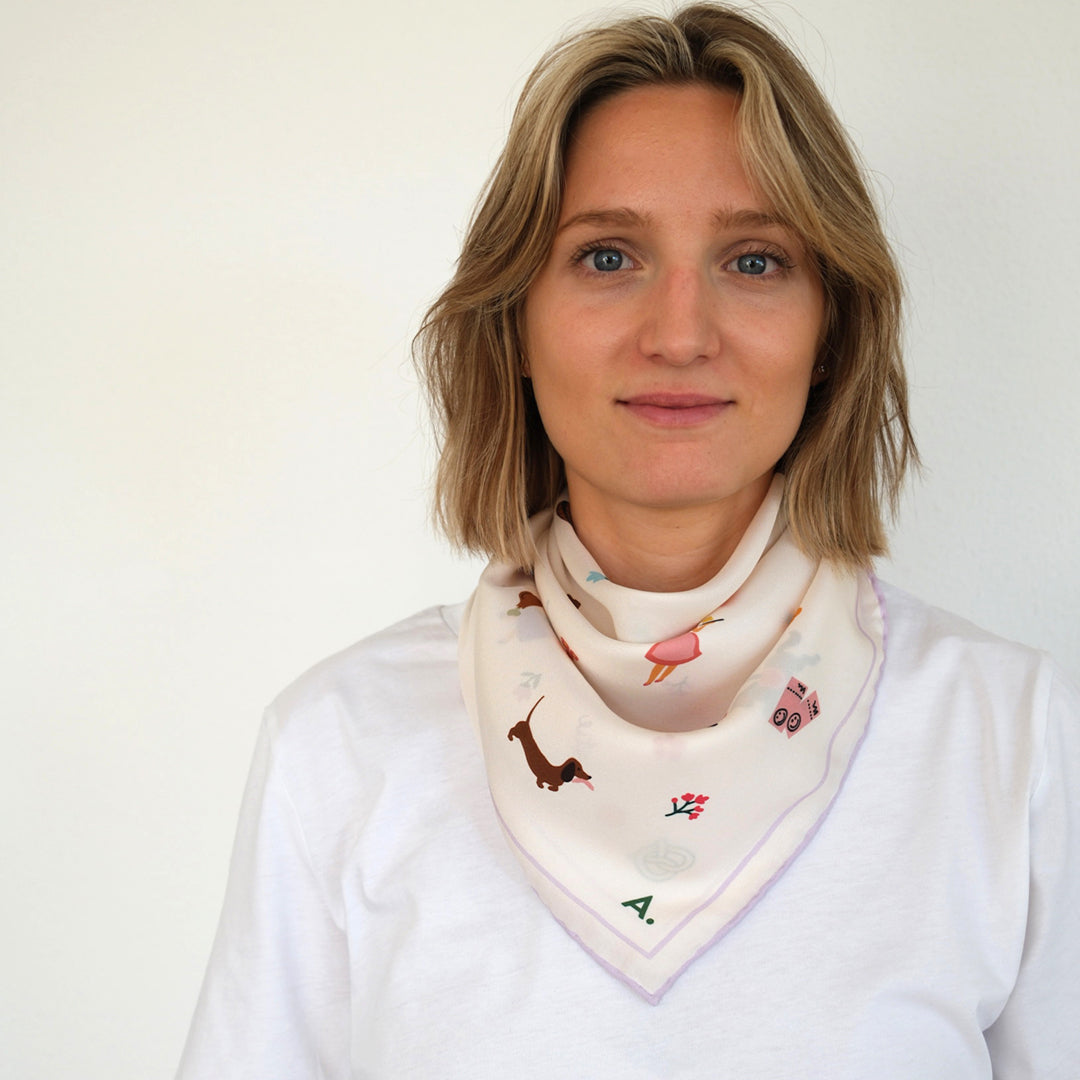 Seidentuch Tracht N°11 Off-White/Flieder