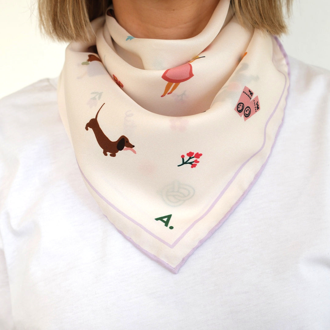 Seidentuch Tracht N°11 Off-White/Flieder