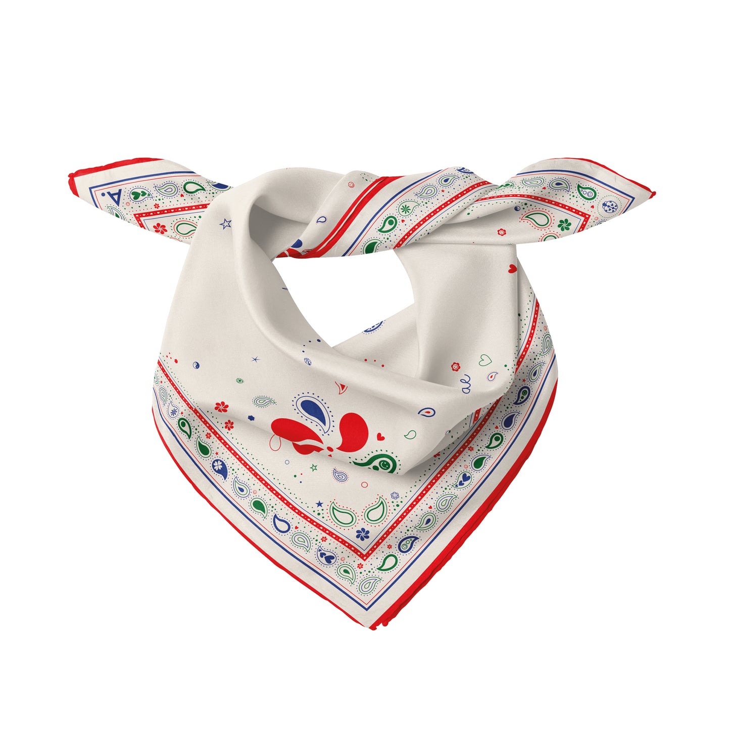 Seidentuch Paisley N°05 Little Off-White / Rot / Grün / Blau