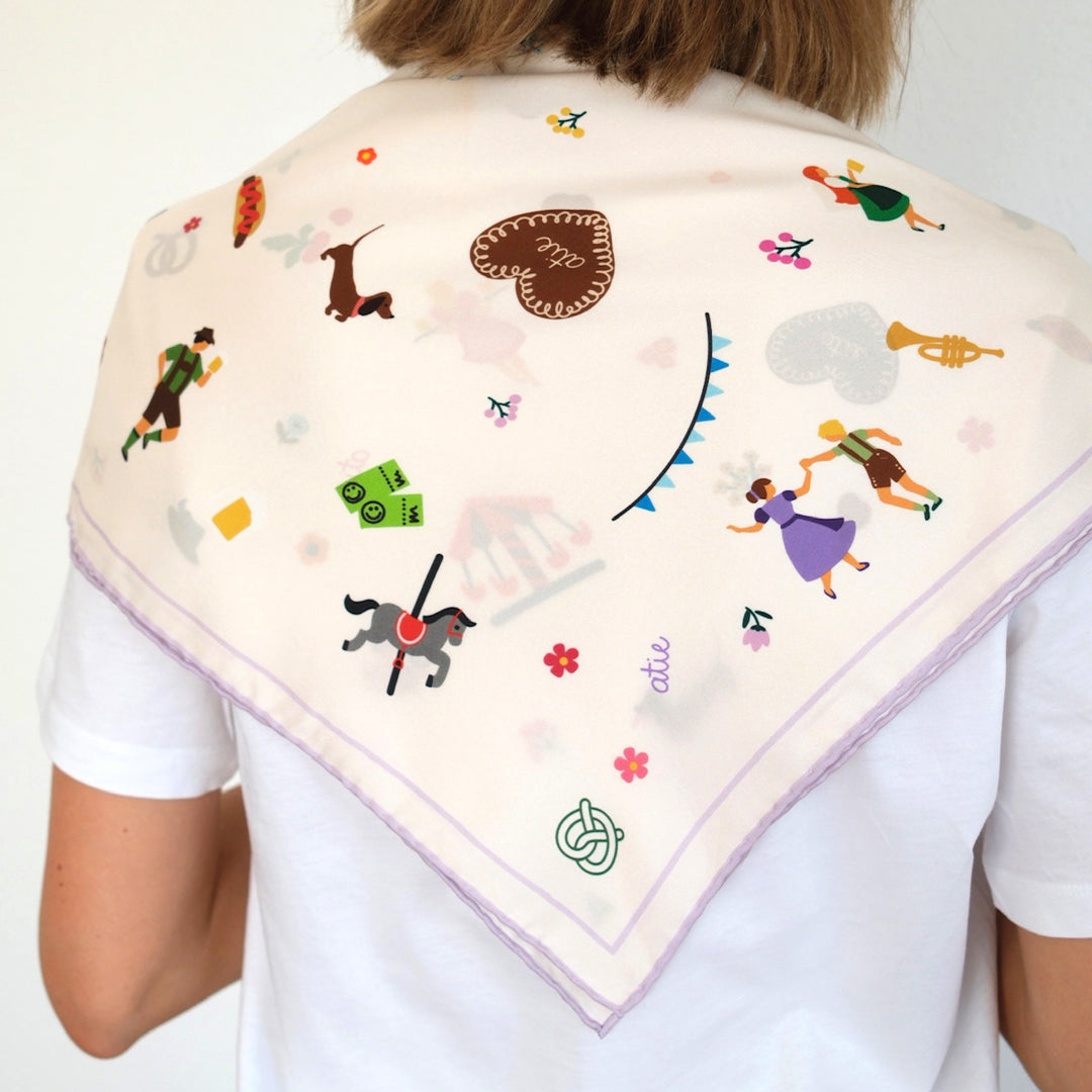 Seidentuch Tracht N°11 Off-White/Flieder