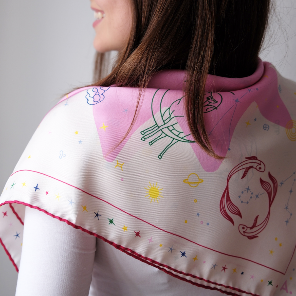 Seidentuch Astro N°12 Off-White/Rosa