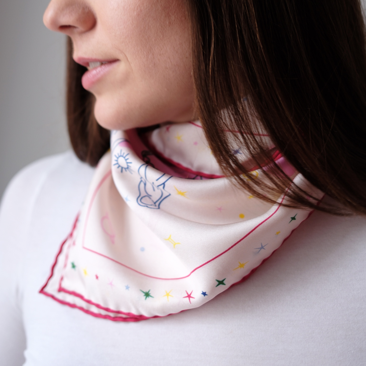 Seidentuch Astro N°12 Off-White/Rosa