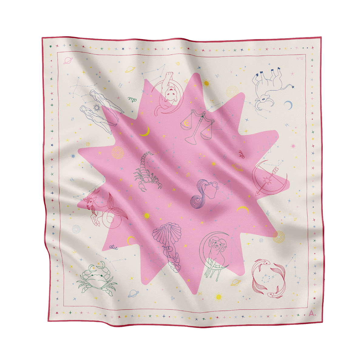 Seidentuch Astro N°12 Off-White/Rosa