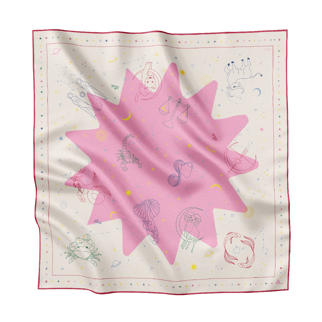 Seidentuch Astro N°12 Off-White/Rosa