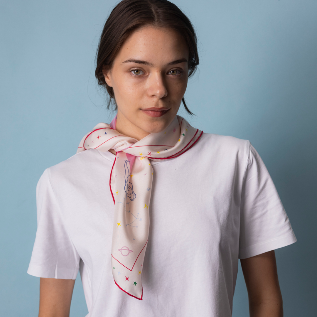 Seidentuch Astro N°12 Off-White/Rosa
