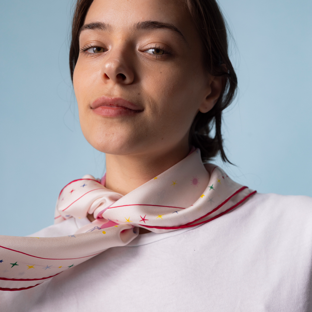 Seidentuch Astro N°12 Off-White/Rosa
