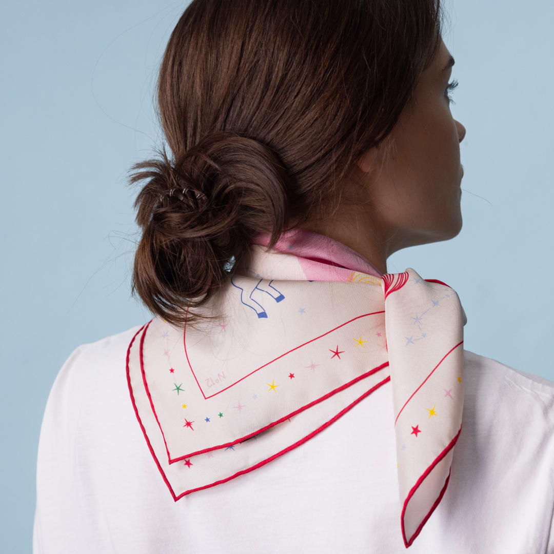 Seidentuch Astro N°12 Off-White/Rosa