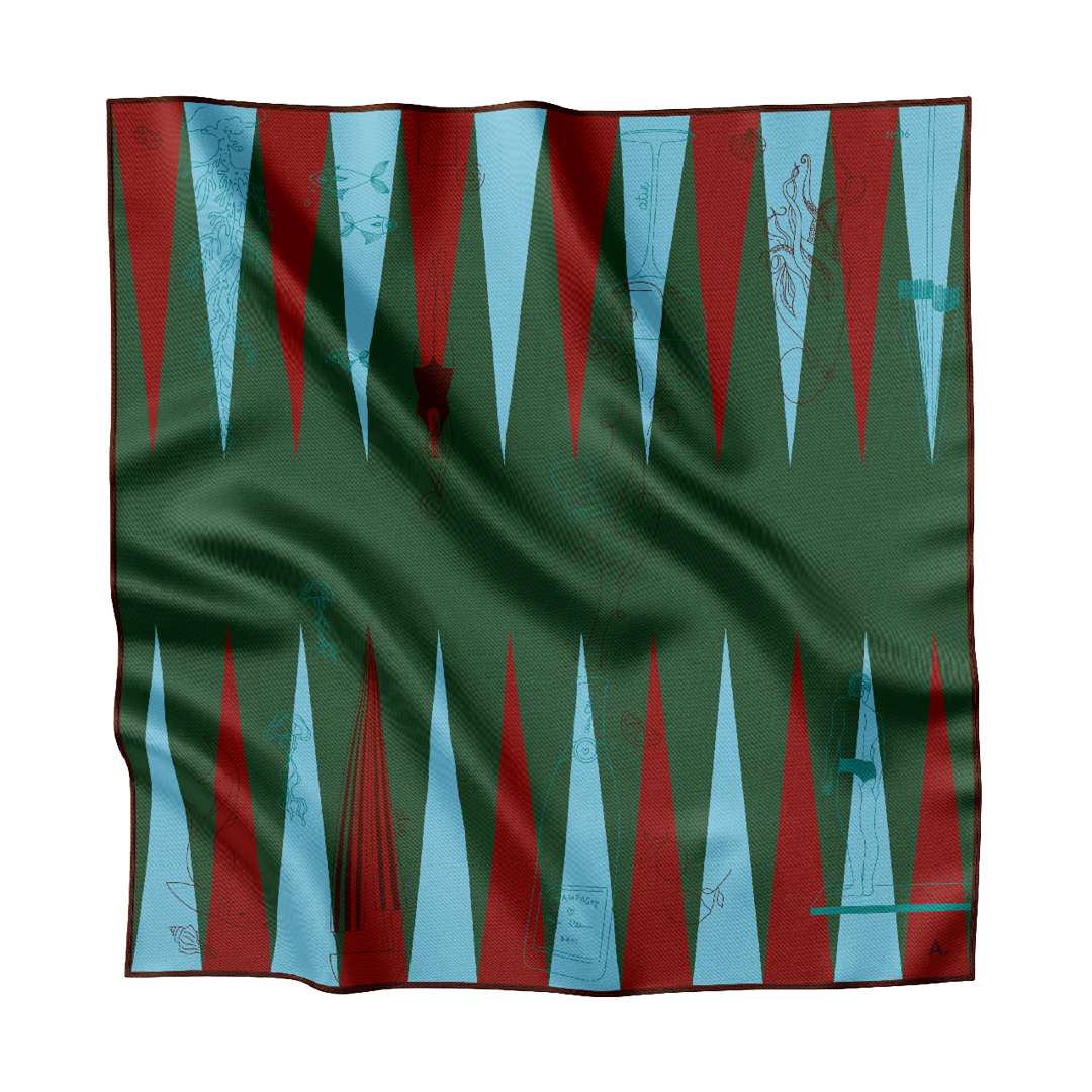 Seidentuch Backgammon N°06 Midi Grün /  Bordeaux