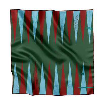Seidentuch Backgammon N°06 Midi Grün /  Bordeaux