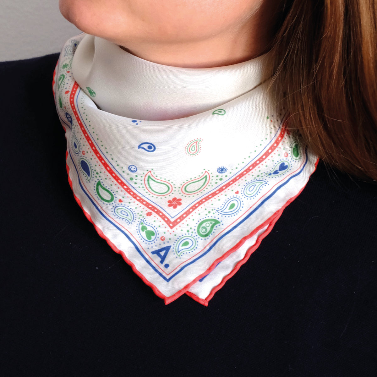 Seidentuch Paisley N°05 Little Off-White / Rot / Grün / Blau