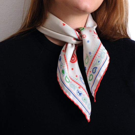 Seidentuch Paisley N°05 Little Off-White / Rot / Grün / Blau