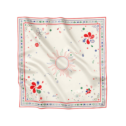 Seidentuch Paisley N°05 Little Off-White / Rot / Grün / Blau