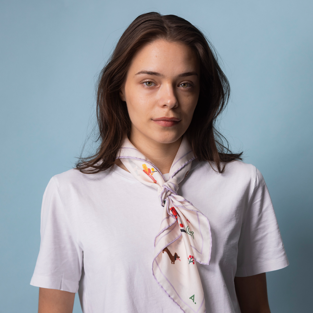 Seidentuch Tracht N°11 Off-White/Flieder