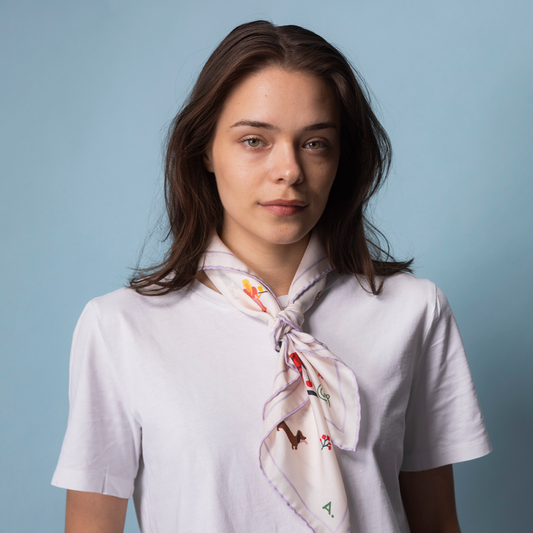 Seidentuch Tracht N°11 Off-White/Flieder