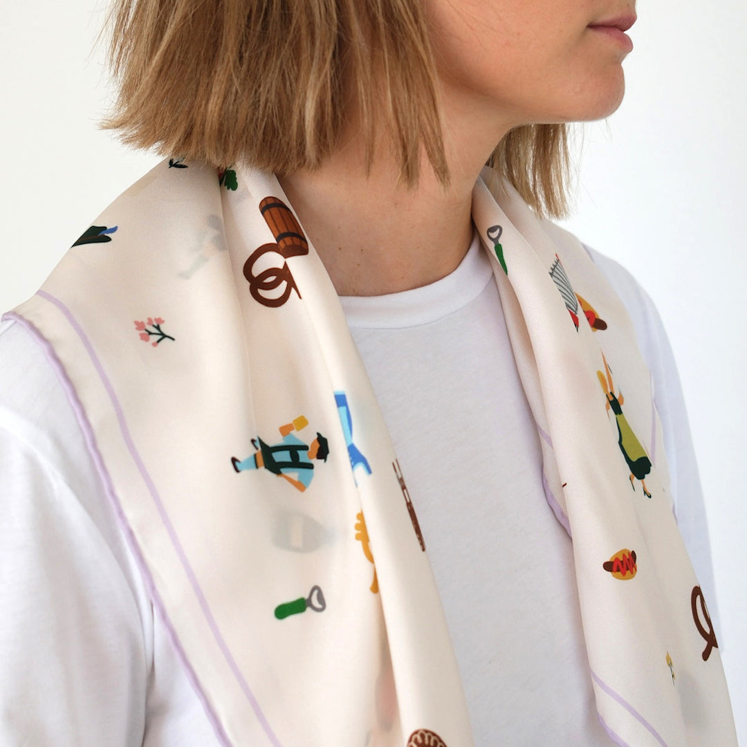 Silk scarf Tracht N°11 Off-White/Lilac