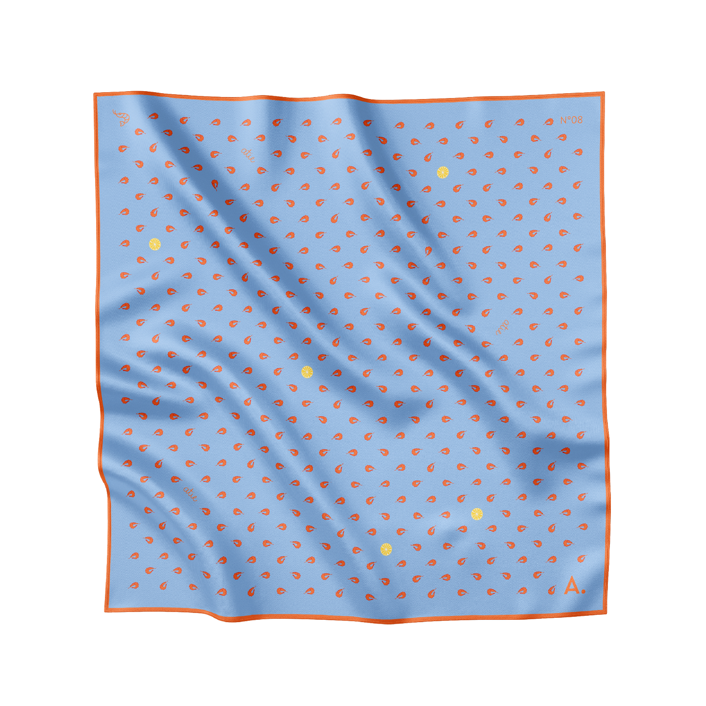 Seidentuch Shrimp N°08 Mini Hellblau / Orange