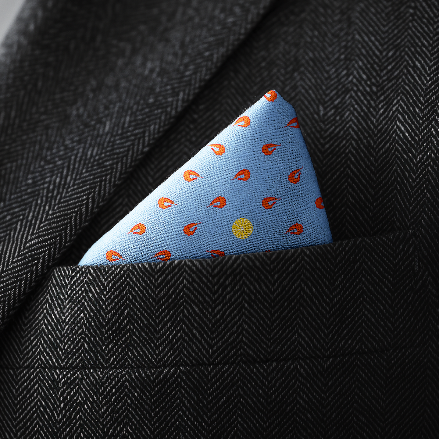 Seidentuch Shrimp N°08 Mini Hellblau / Orange